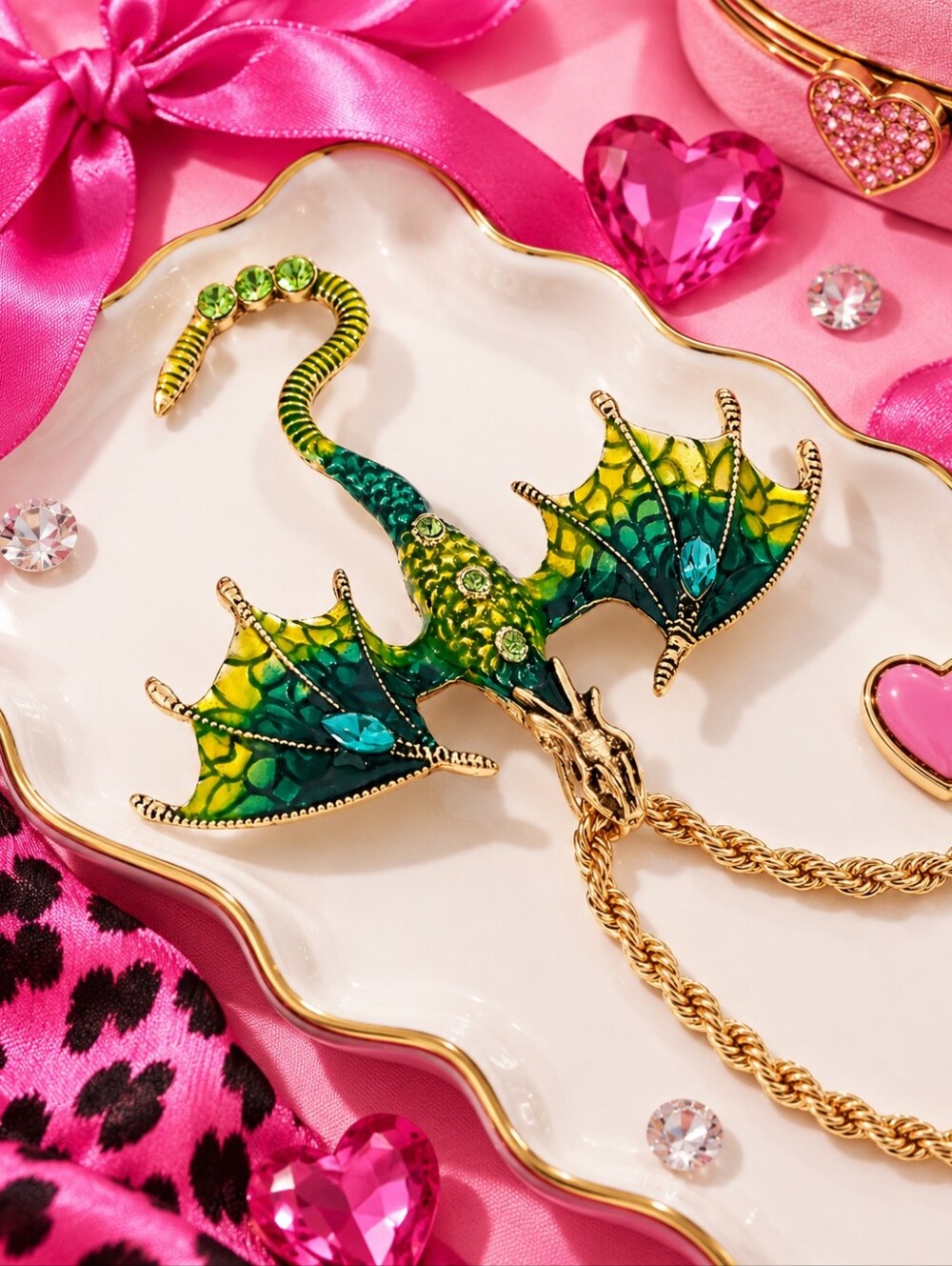 BETSEY JOHNSON OMBRE GREEN DRAGON CHARM NECKLACE